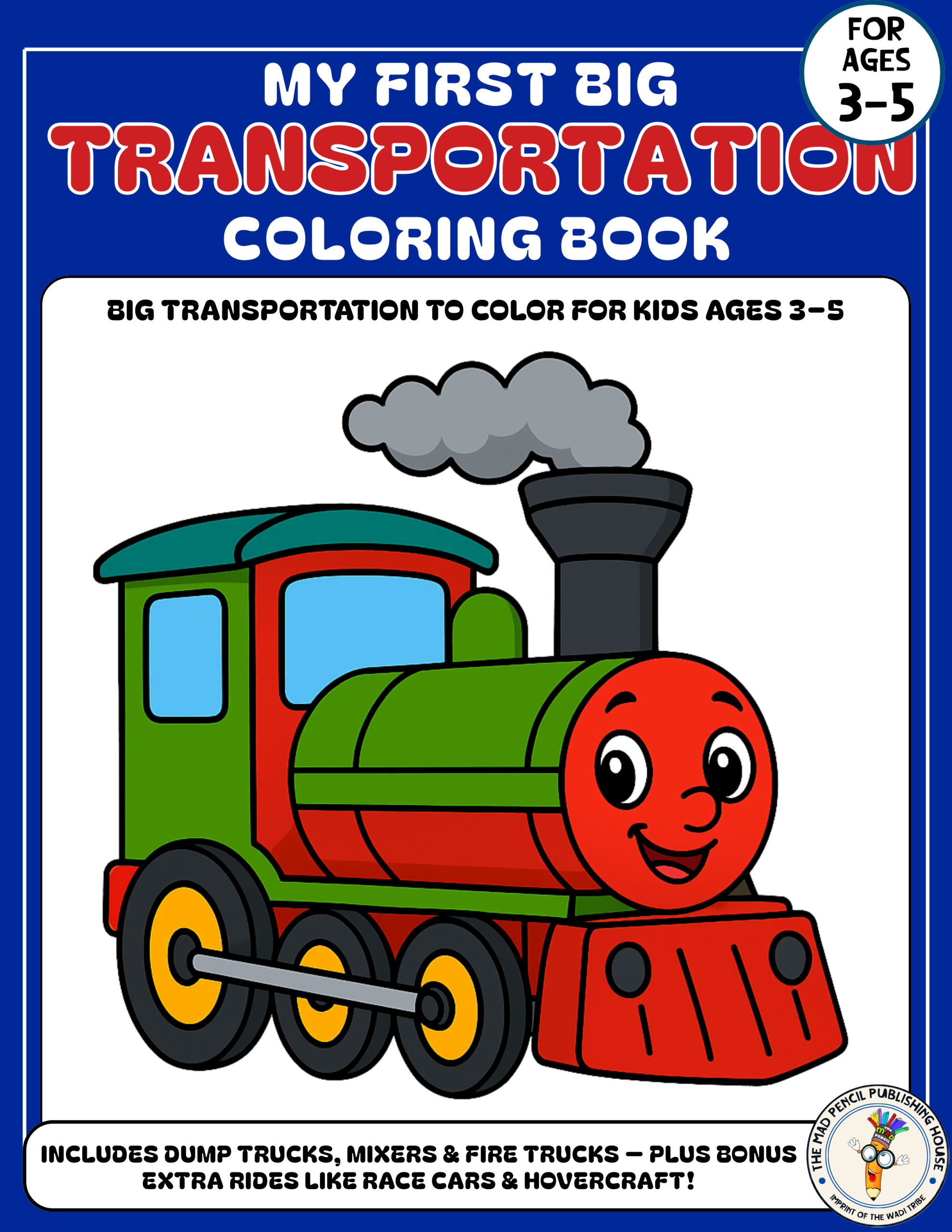 My First Big Transportation Coloring Book front cover – cars and planes for kids