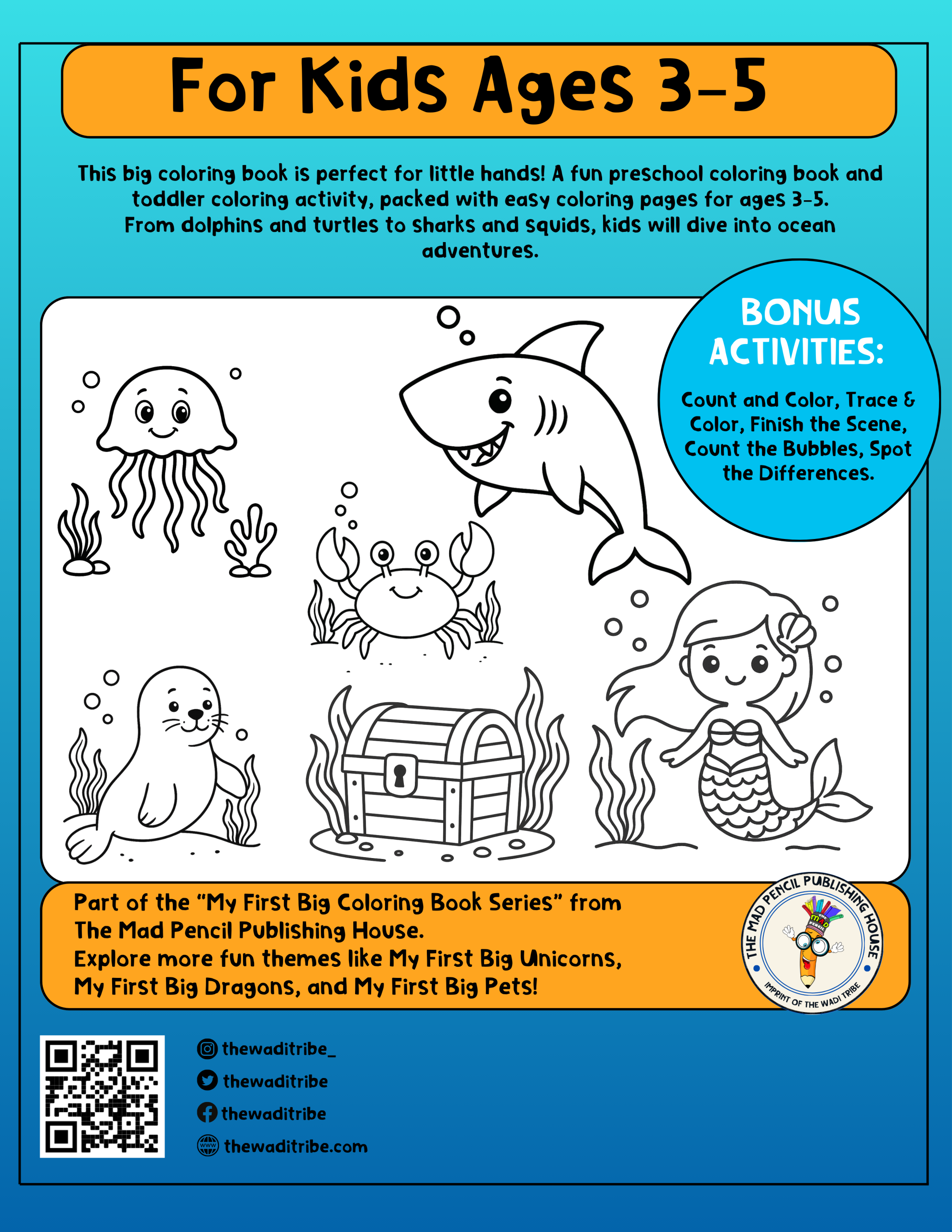 Under the Sea Coloring Book back cover – ocean animals for kids