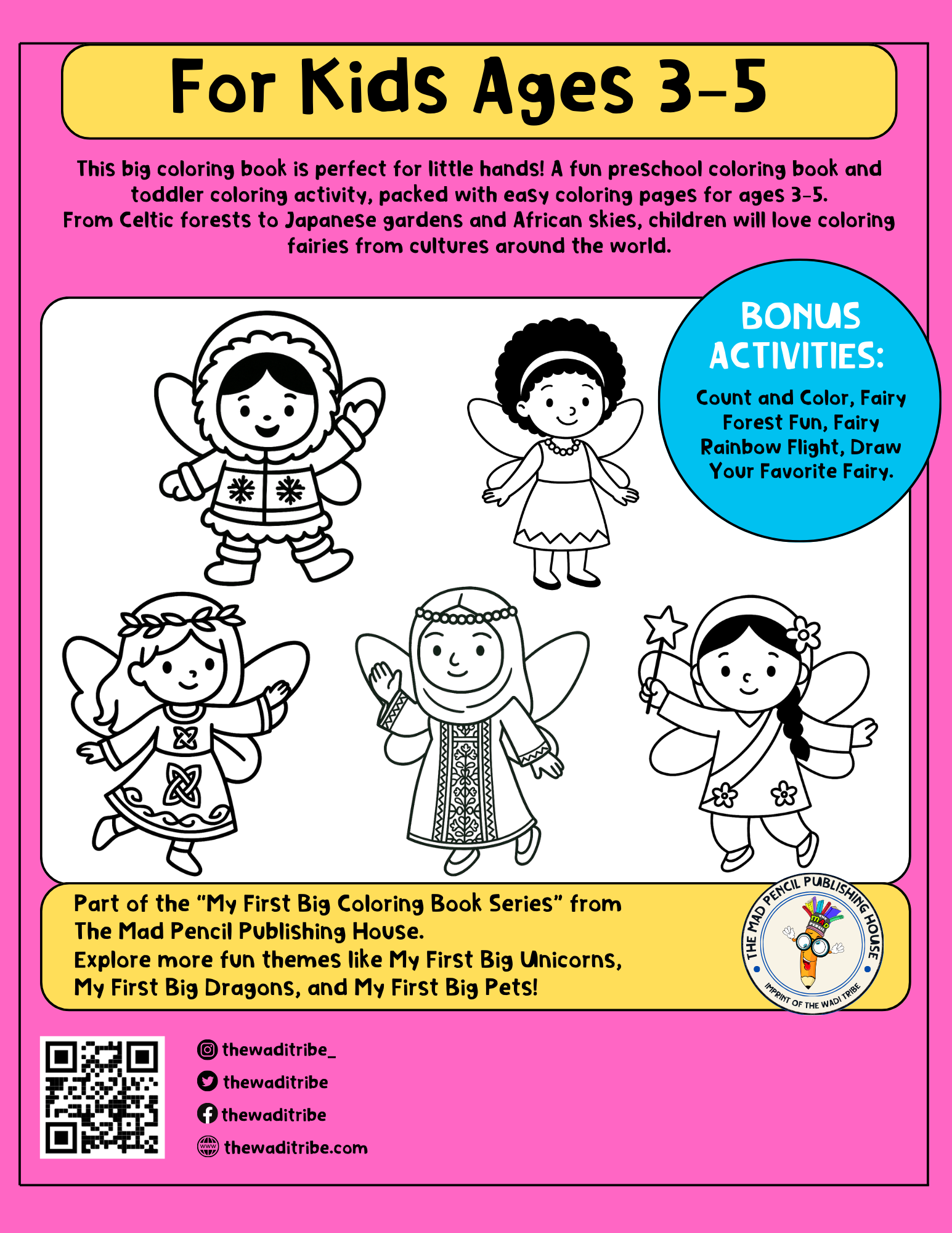 “Fairy coloring page for kids ages 3–6 Back Cover